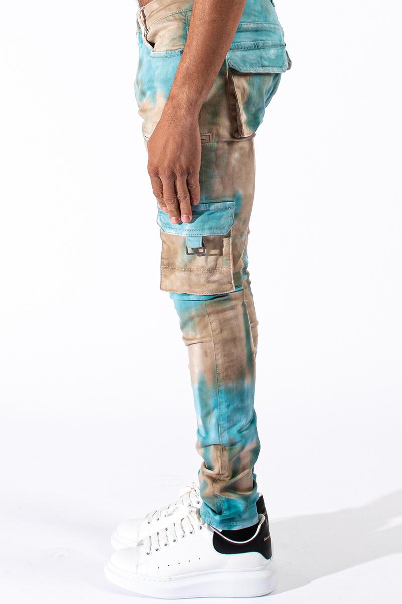 Serenede Aquarius Rule Cargo Jeans (Aqua Tie Dye)