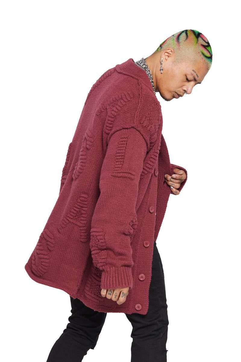 VALABASAS 6TH NBRHD WOVEN KNIT CARDIGAN (BURGUNDANY)