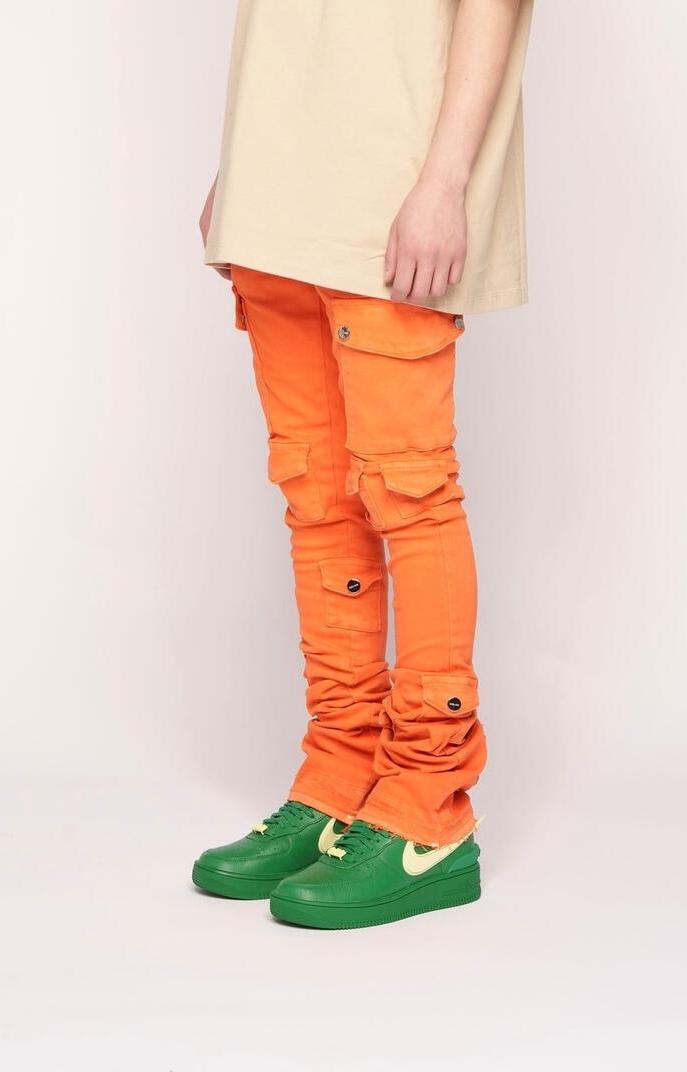 Pheelings MY PLEASURE CARGO FLARE STACK DENIM (ORANGE)