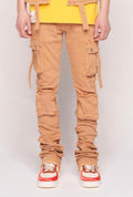 Pheelings NEVER LOOK BACK CARGO FLARE STACK DENIM (LIGHT KHAKI)