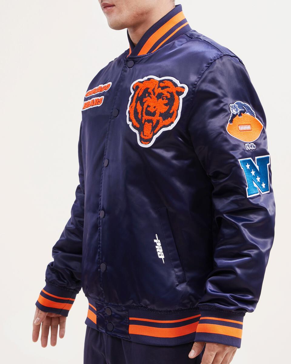 PRO STANDARD Chicago Bears Retro Classic Rib Satin Jacket (Midnight Navy/Orange/Midnight Navy)