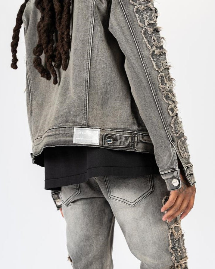 PHEELINGS NURTURE LOVE DENIM JACKET (CHARCOAL GREY/SAND)
