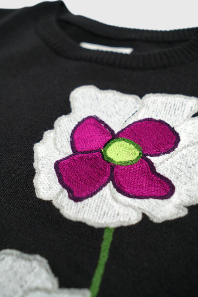 THC Opium Poppy Flower Knit Sweater (Black)