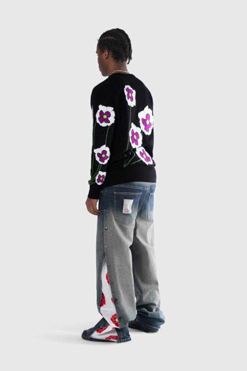 THC Opium Poppy Flower Knit Sweater (Black)