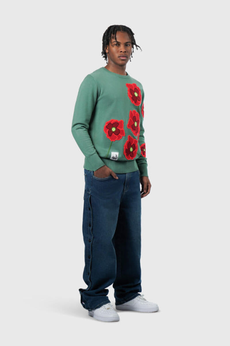 THC Opium Poppy Flower Knit Sweater (Basil Green)