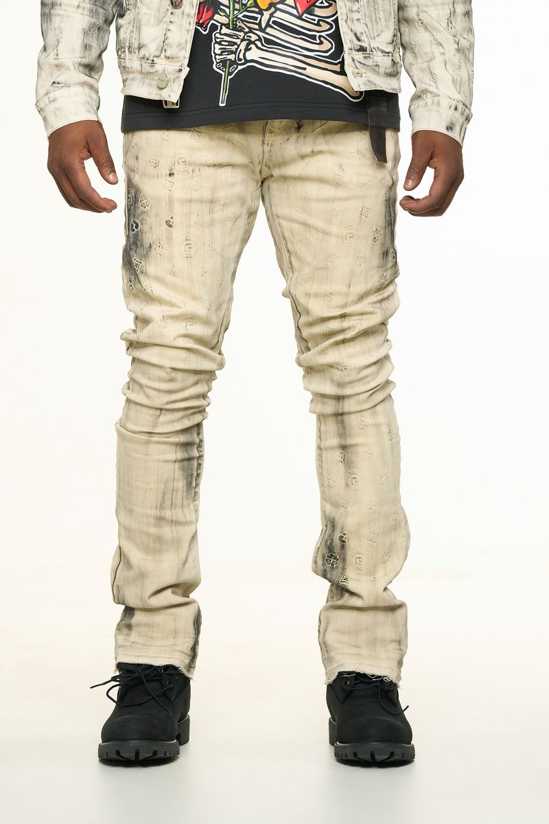 PHEELINGS NEW EMOTIONS EMBOSSED FLARE STACK DENIM (LIGHT GREY BLACK OVERDYE)