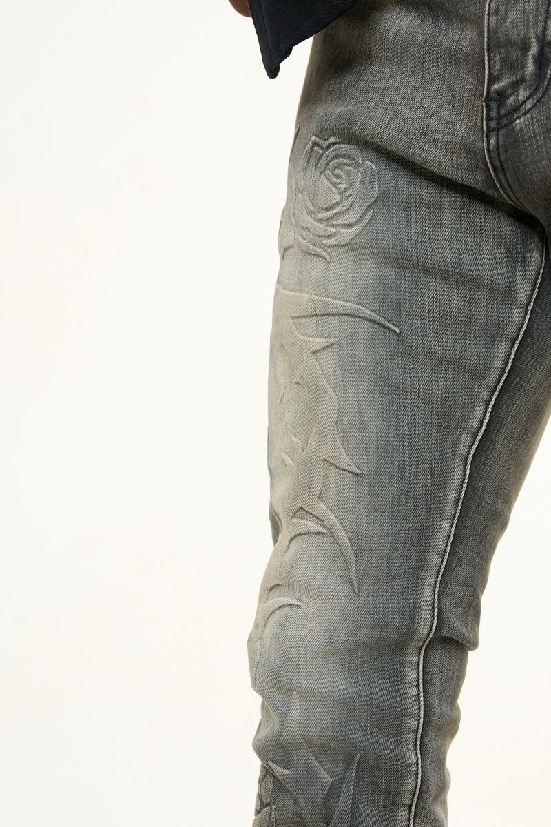 PHEELINGS LOVE IS PAIN EMBOSSED SKINNY DENIM (CHARCOAL GREY/SAND)