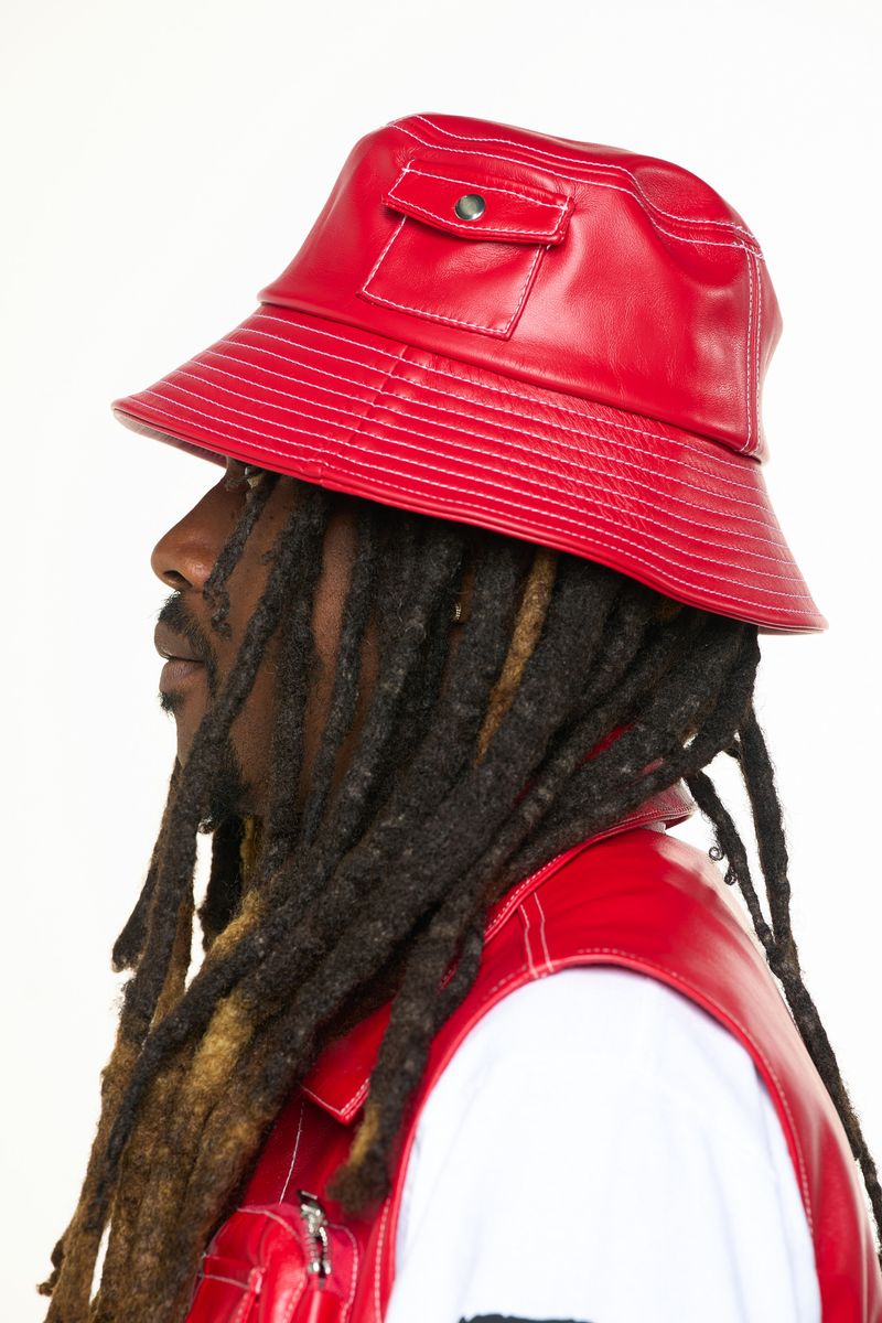 PHEELINGS FLOAT ON CARGO LEATHER BUCKET HAT (RED)