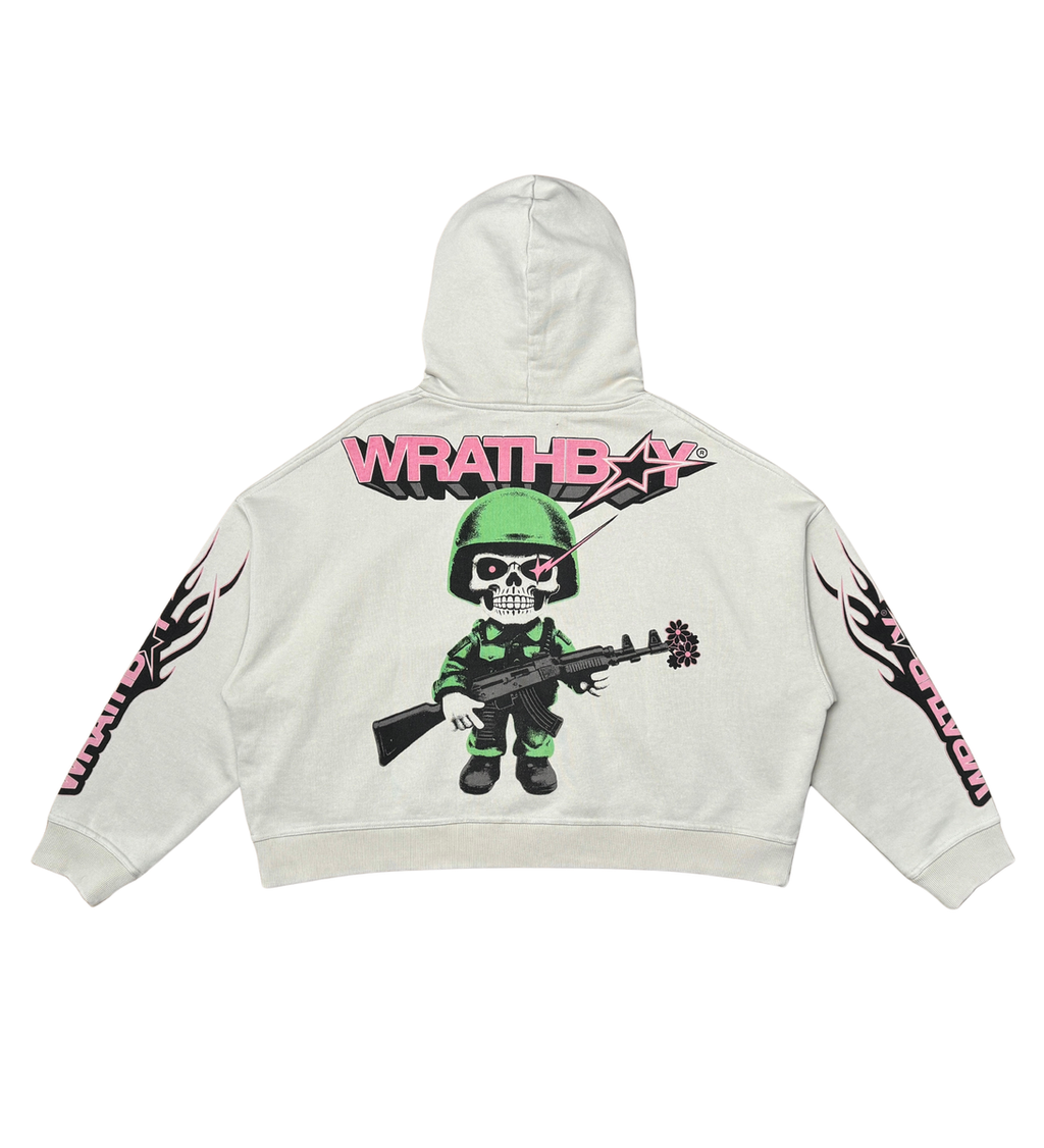 Wrathboy WORLD AT WAR CROPPED HOODIE (CEMENT)