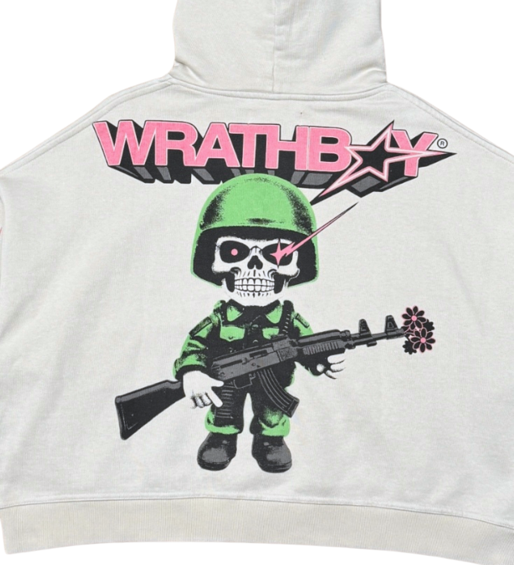 Wrathboy WORLD AT WAR CROPPED HOODIE (CEMENT)