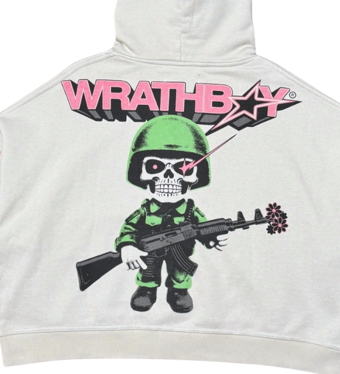Wrathboy WORLD AT WAR CROPPED HOODIE (CEMENT)