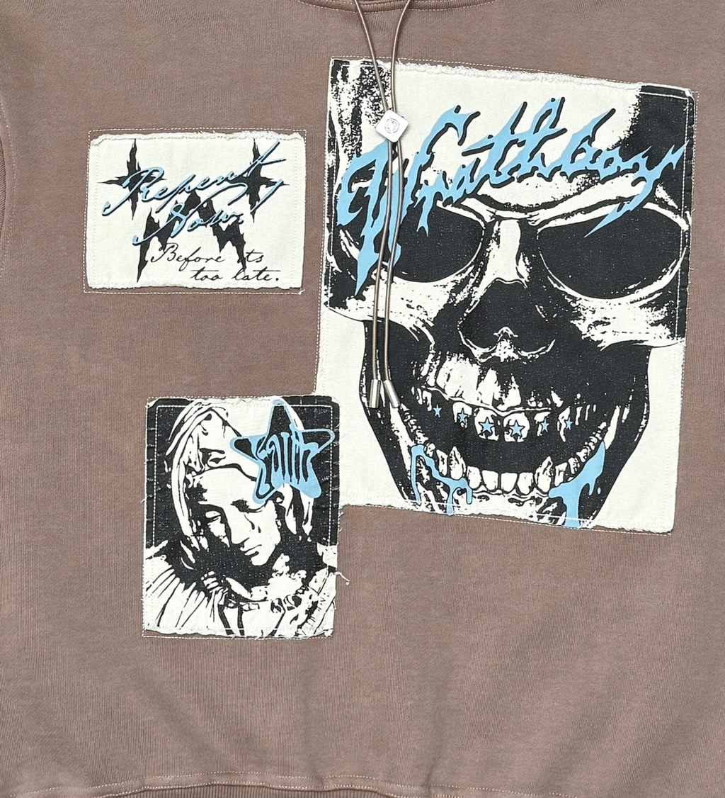 Wrathboy WB REPENT NOW CROP HOODIE (TAUPE)