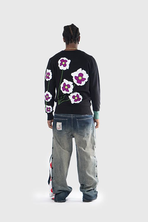 THC Opium Poppy Flower Knit Sweater (Black)