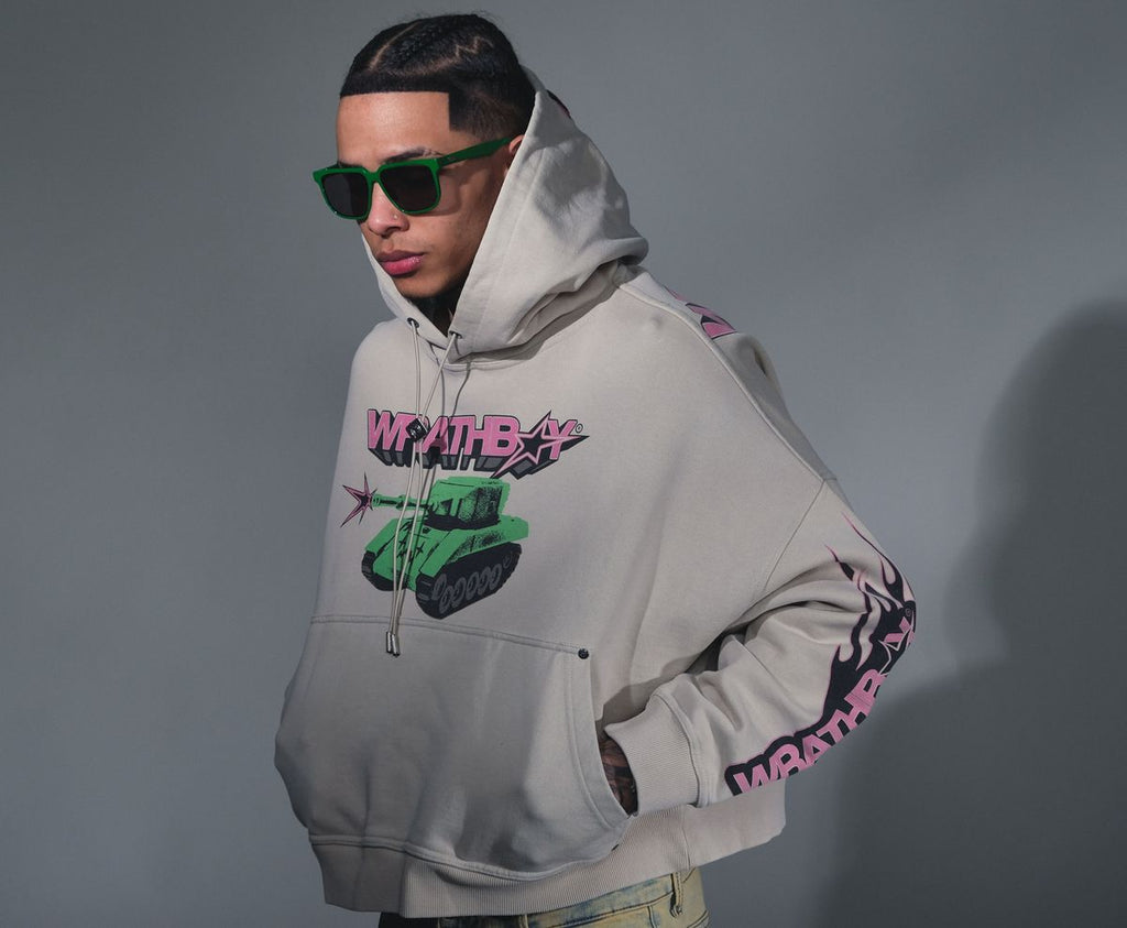 Wrathboy WORLD AT WAR CROPPED HOODIE (CEMENT)