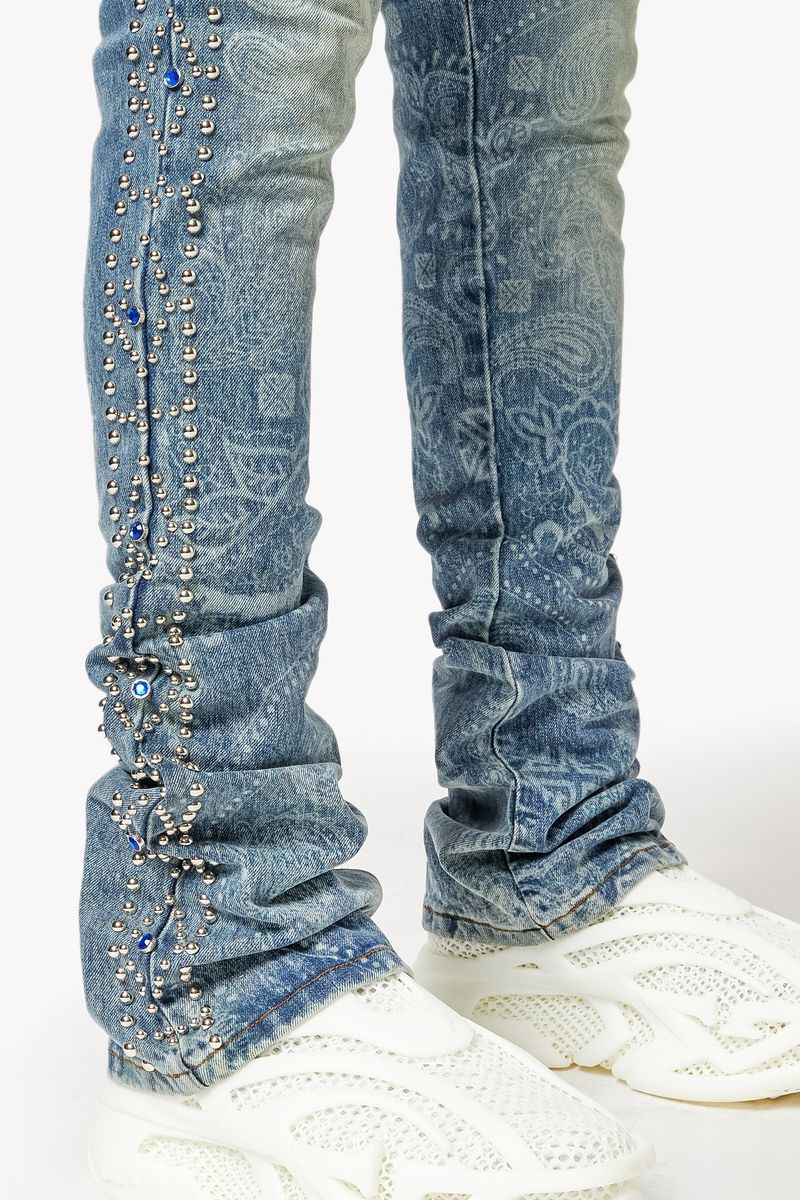 GUAPI Aqua Blue Rivets Stacked Denim (Aqua Blue)