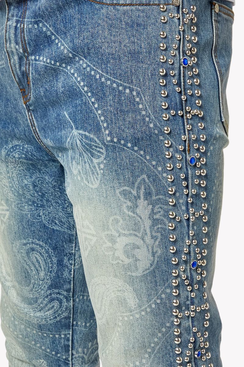 GUAPI Aqua Blue Rivets Stacked Denim (Aqua Blue)