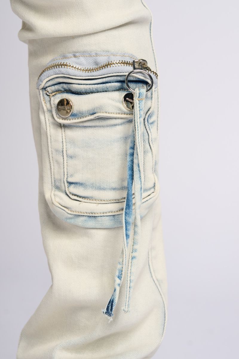 PHEELINGS PHEELING ALONE STACK CARGO DENIM (LIGHT BLUE)