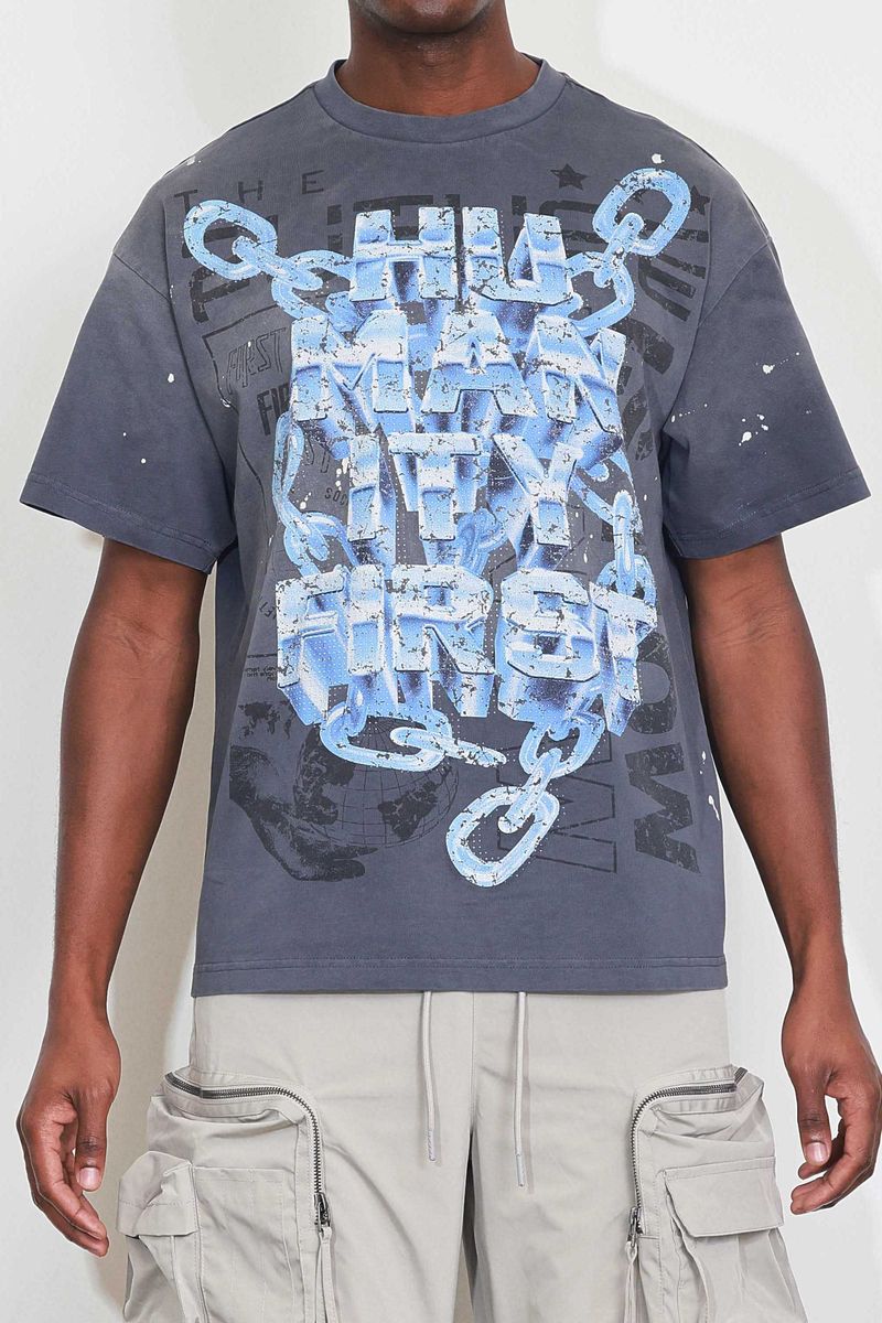 First Row WASHED HUMANITY FIRST CHAIN TEE (GREY)