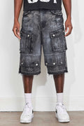 First Row WASHED MULTI CARGO DENIM JORTS