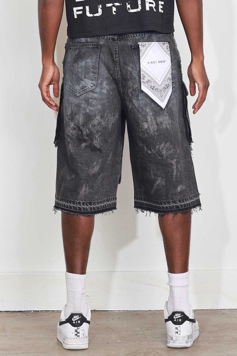 First Row WASHED MULTI CARGO DENIM JORTS