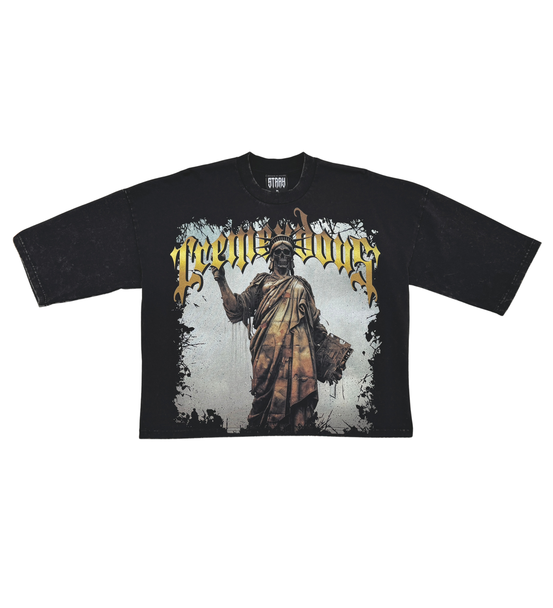 Stray wide & crop fit w/ 3/4 sleeve tshirt (Black)