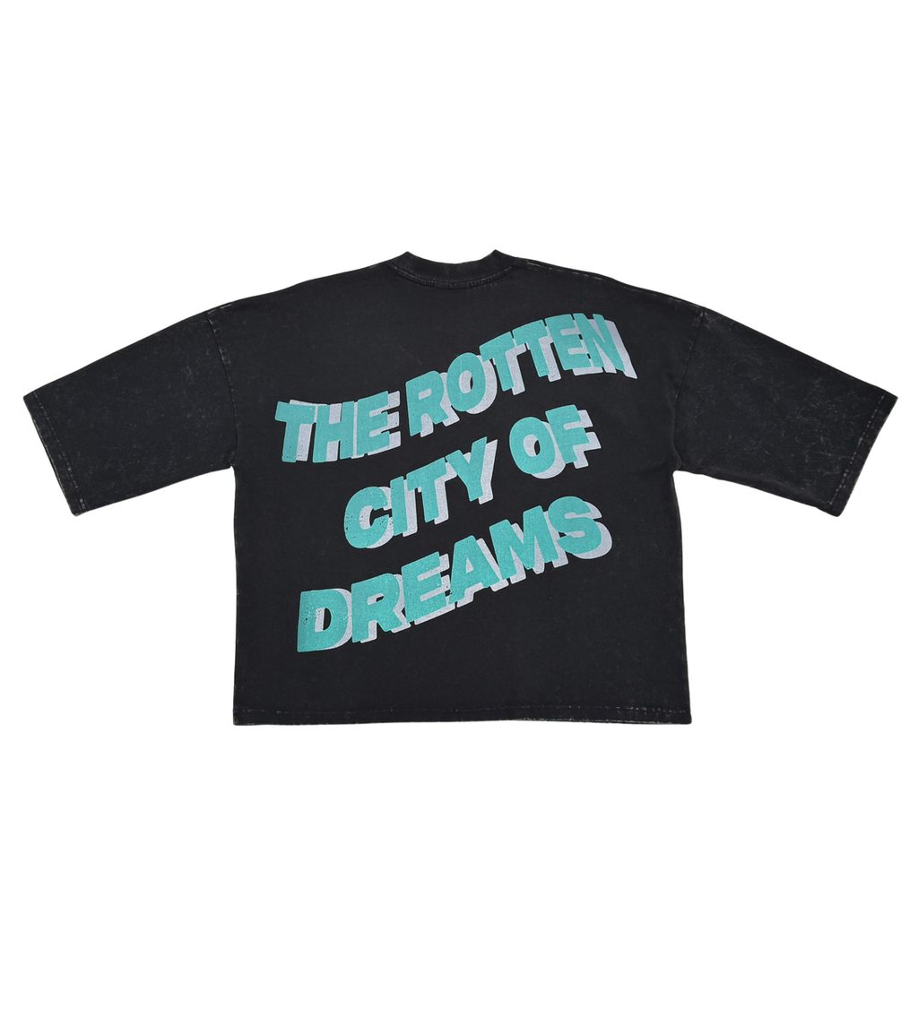 Stray wide & crop fit w/ 3/4 sleeve tshirt (Black)