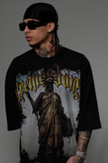 Stray wide & crop fit w/ 3/4 sleeve tshirt (Black)
