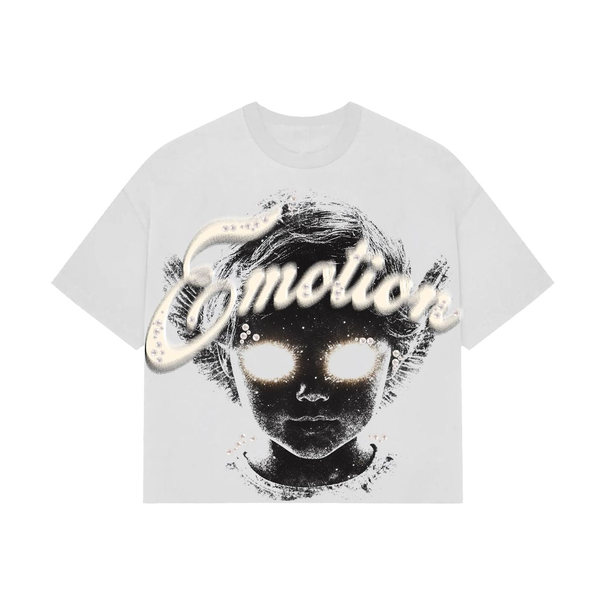MIXED EMOTIONS White Pearl Cropped Tee