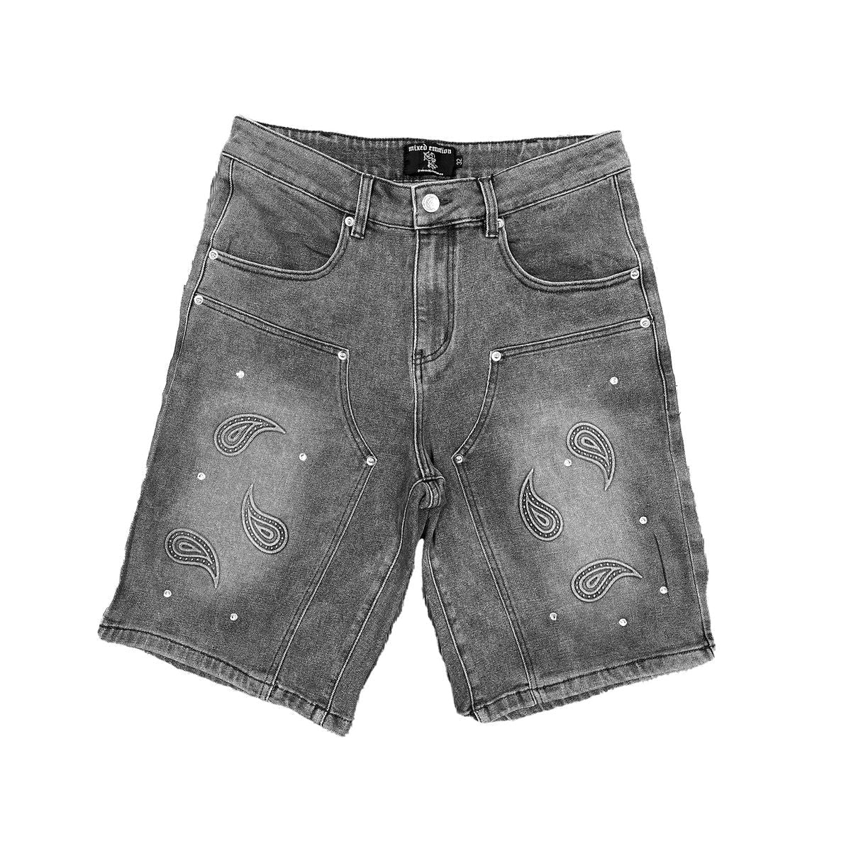 Mixed Emotions Paisley Denim Black Shorts (Black)