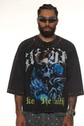 Stray wide & crop fit w/ 3/4 sleeve tshirt (BLACK)