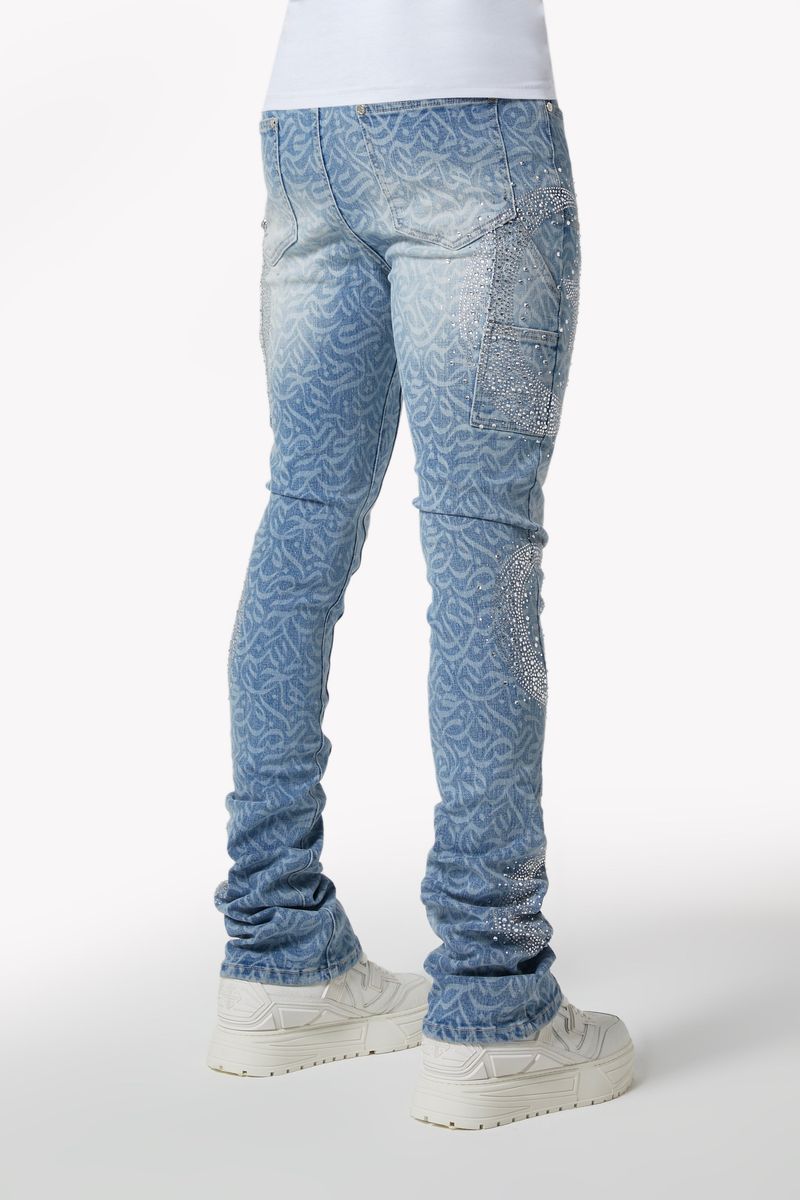 GUAPI Aqua Blue Calligraphy Denim