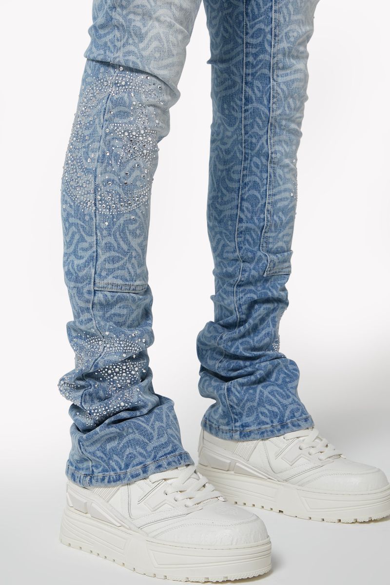 GUAPI Aqua Blue Calligraphy Denim