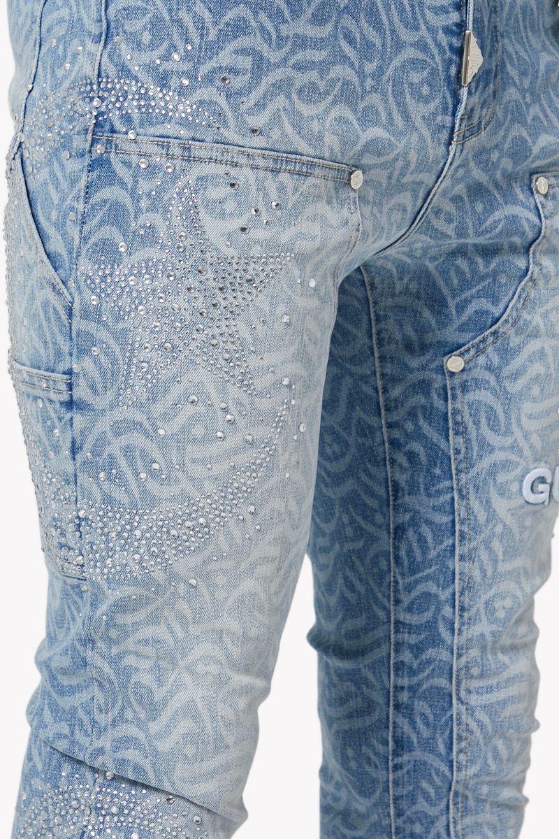 GUAPI Aqua Blue Calligraphy Denim