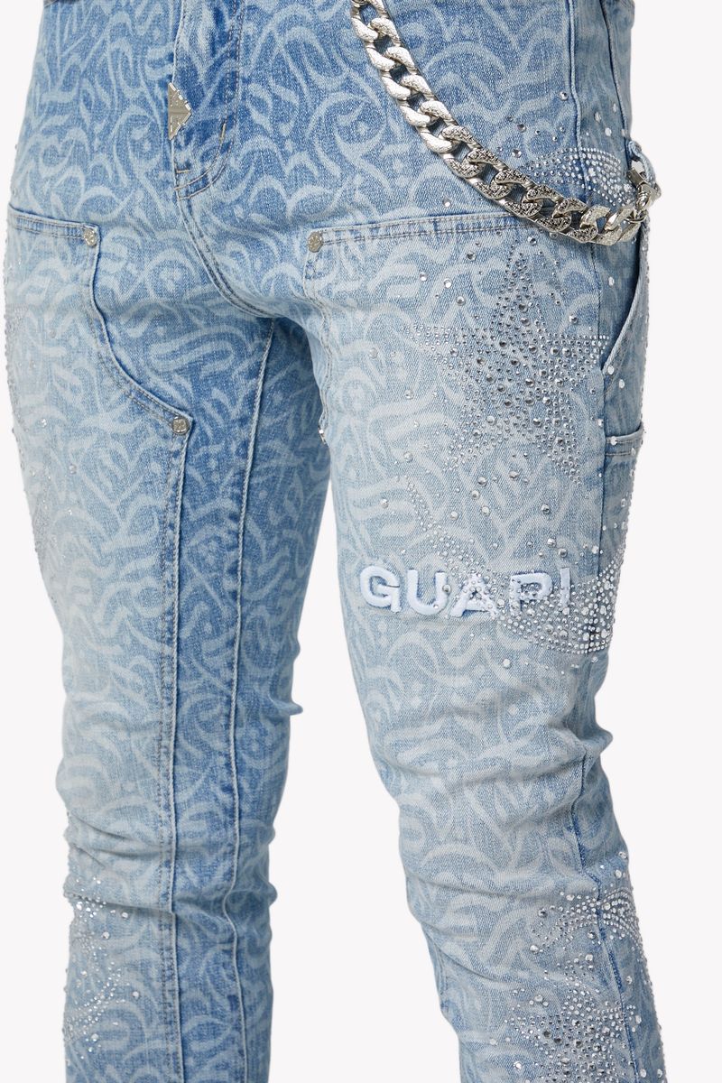 GUAPI Aqua Blue Calligraphy Denim