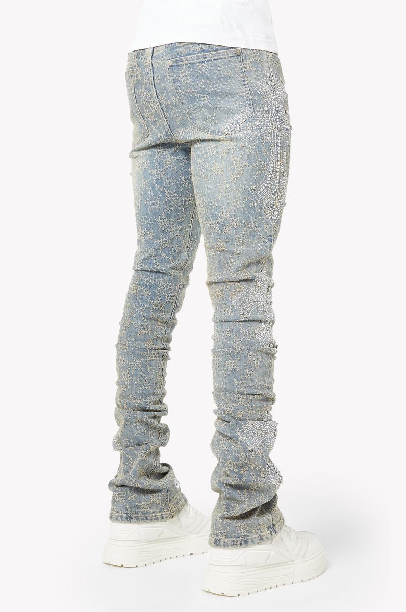 GUAPI Vintage Blue Distressed Cross Denim