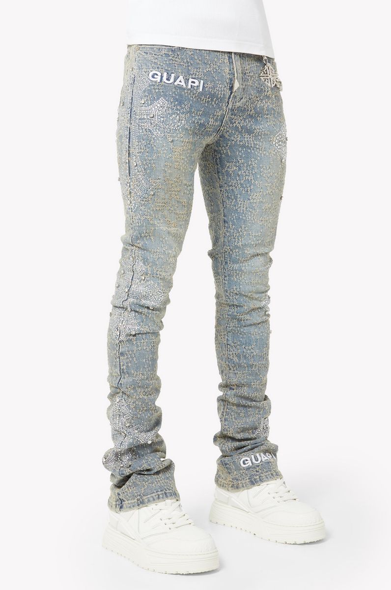 GUAPI Vintage Blue Distressed Cross Denim
