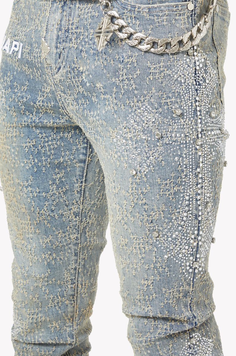 GUAPI Vintage Blue Distressed Cross Denim