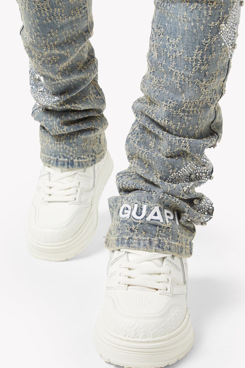 GUAPI Vintage Blue Distressed Cross Denim