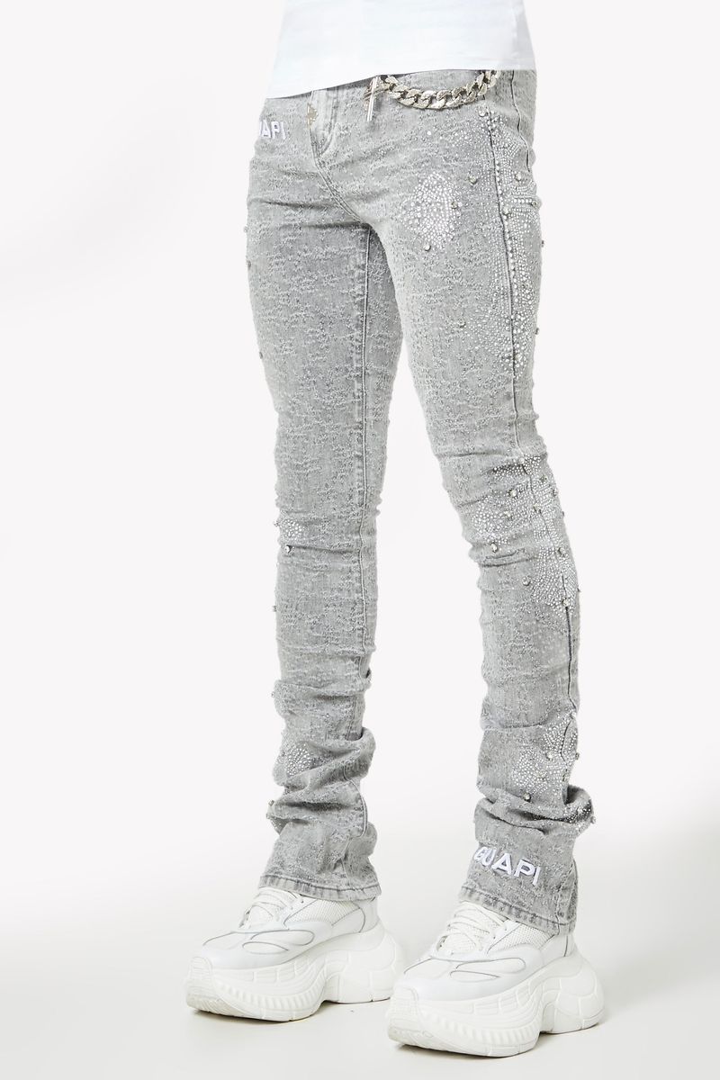 GUAPI Smoke Grey Distressed Cross Denim