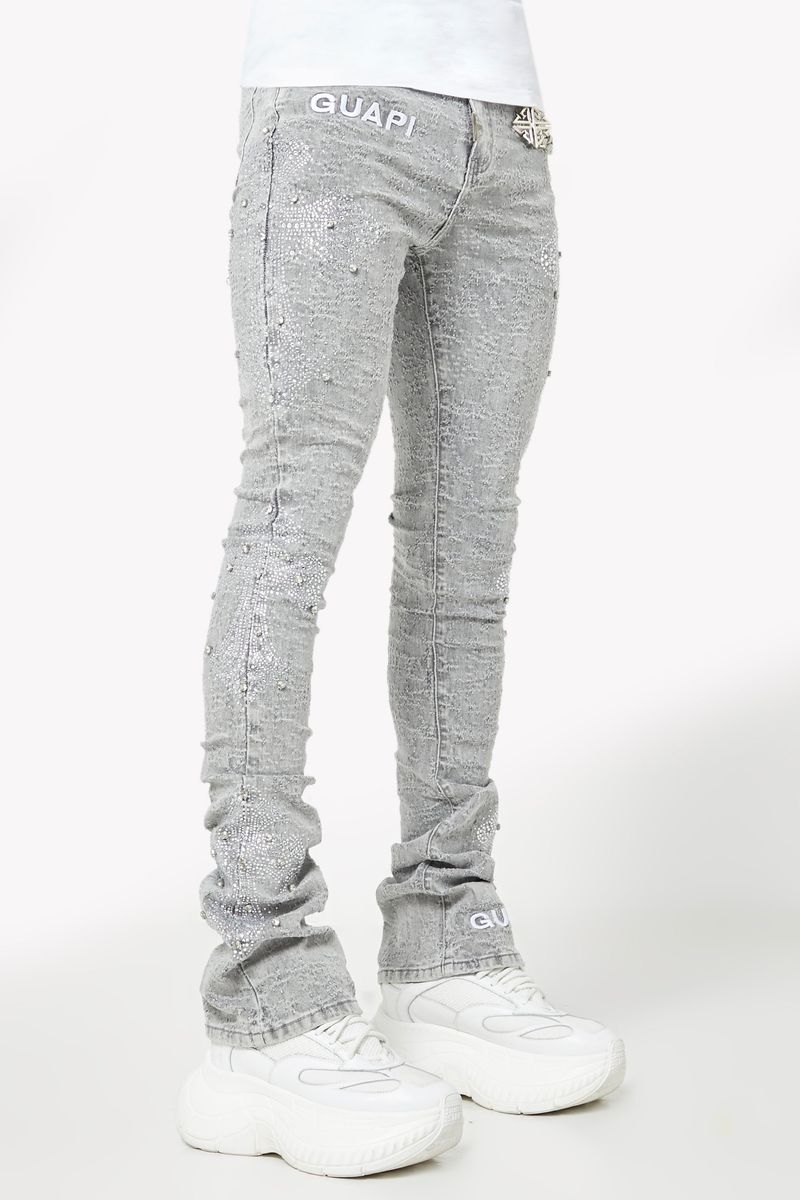 GUAPI Smoke Grey Distressed Cross Denim
