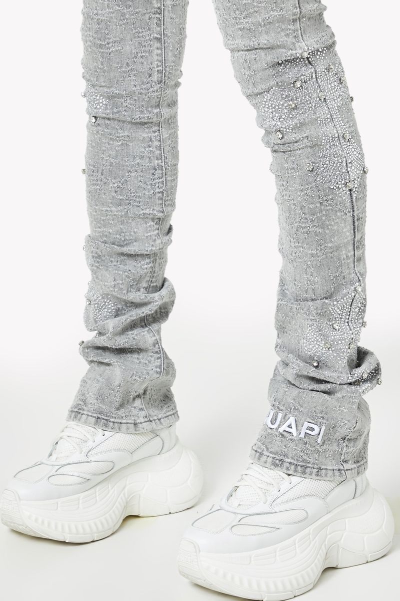 GUAPI Smoke Grey Distressed Cross Denim