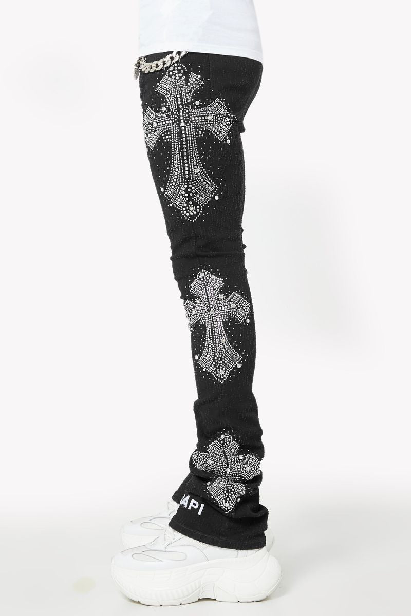 Guapi Obsidian Black Distressed Cross Denim