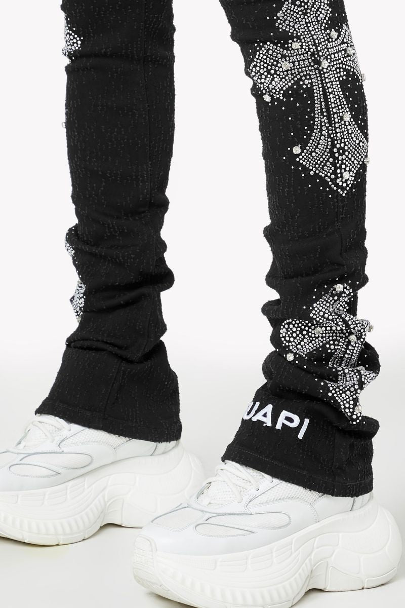 Guapi Obsidian Black Distressed Cross Denim