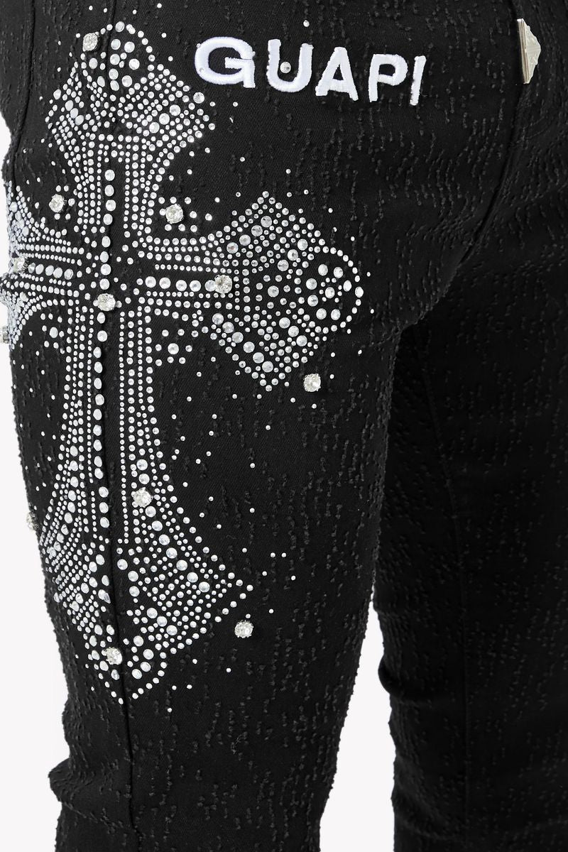 Guapi Obsidian Black Distressed Cross Denim