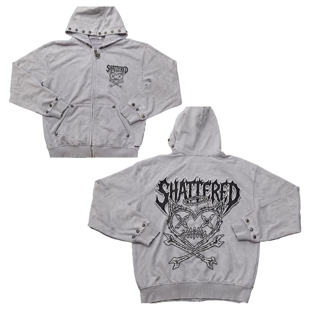 Shattered Hearts GRAY shattered heads Hoodie
