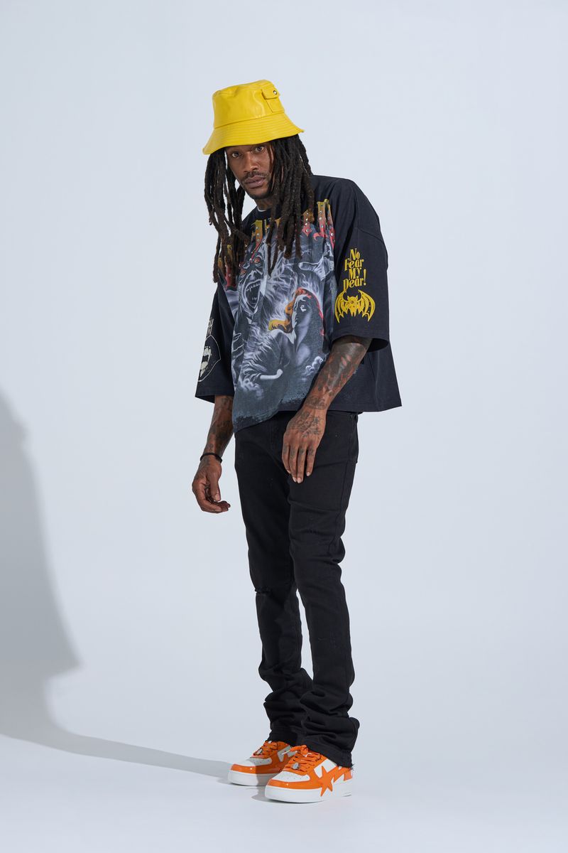 PHEELINGS "BLACK LABEL DISTRESSED STACK" STACKED DENIM (JET BLACK)