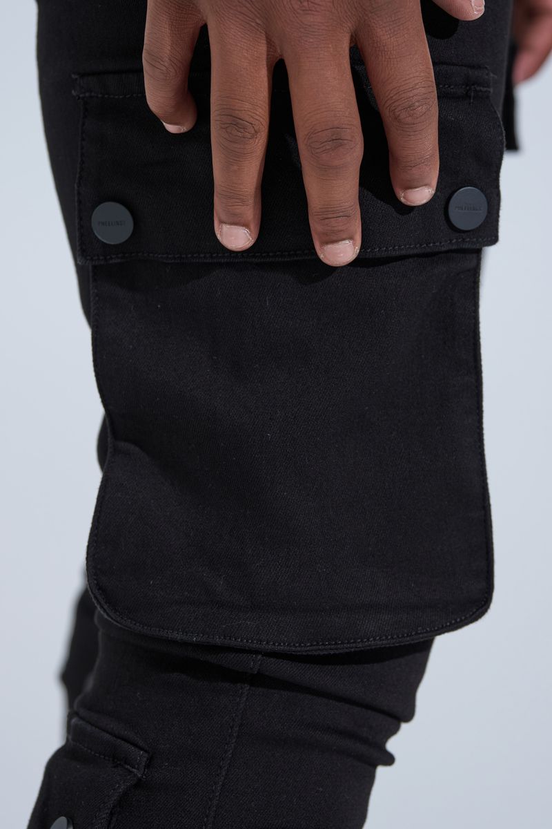 PHEELINGS "BLACK LABEL CARGO" STACK DENIM (JET BLACK)