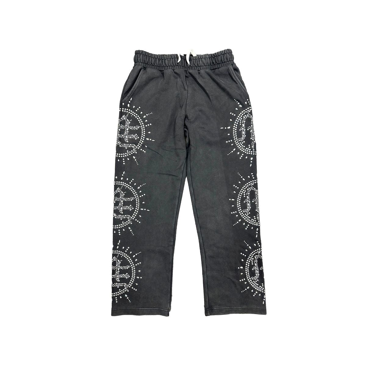 Mixed Emotion Eclipse’ Grey Acid Wash Rhinestone Hoodie & Sweats