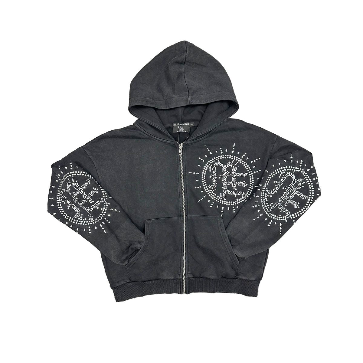 Mixed Emotion Eclipse’ Grey Acid Wash Rhinestone Hoodie & Sweats