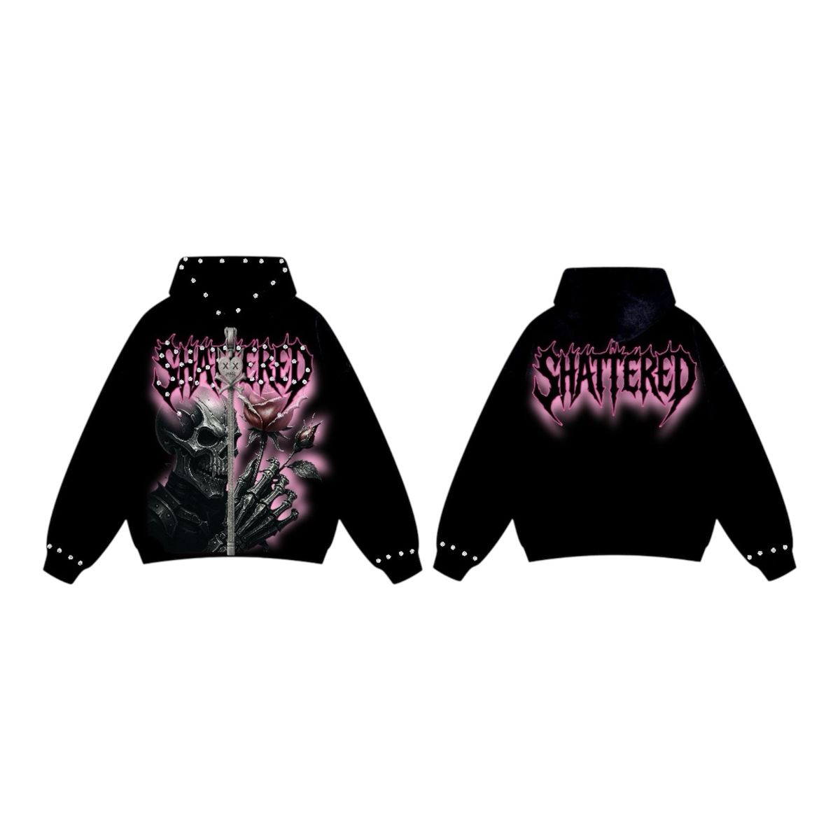 Shattered Hearts pink rose Hoodie